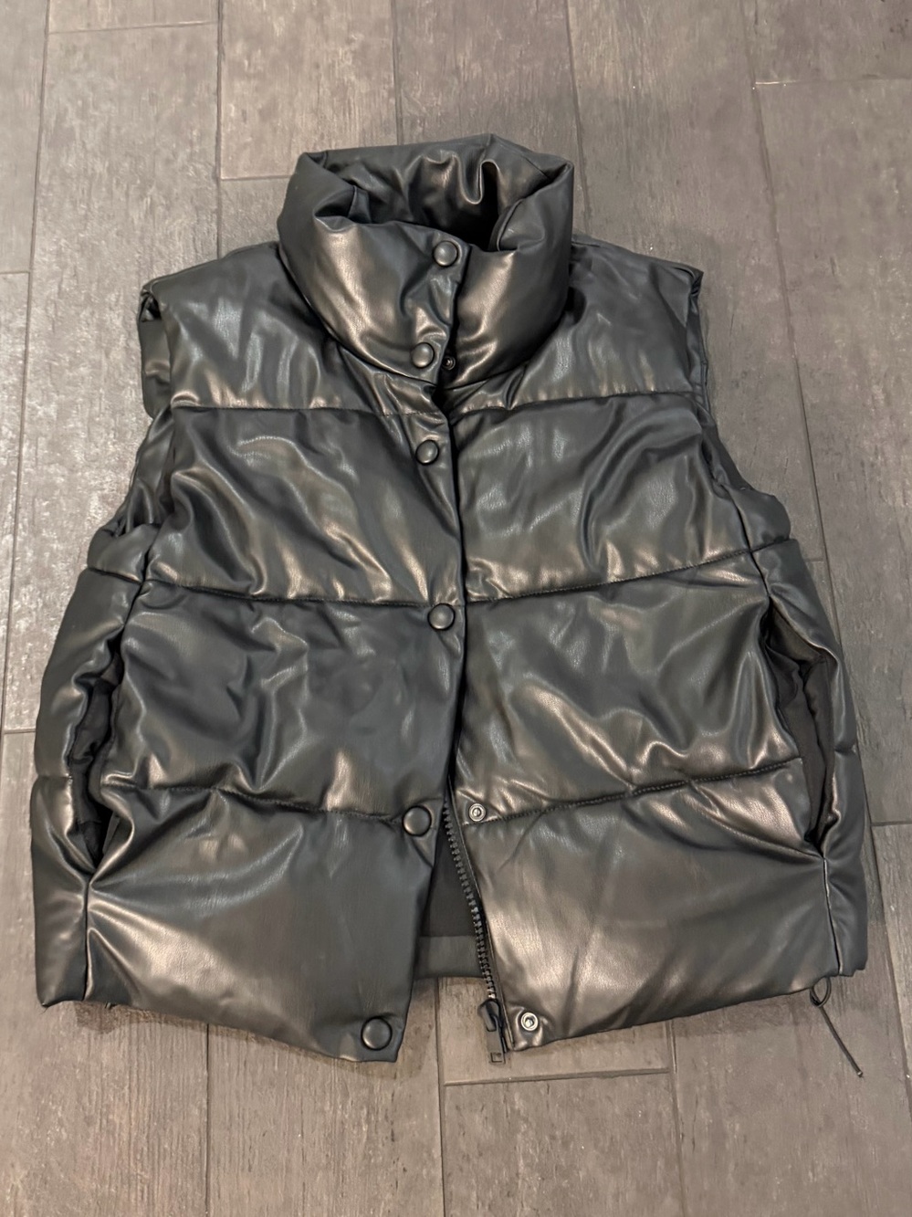 Zara Black Faux Leather Puffer Vest